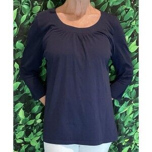 🌙 Talbots Scoop Neck Tee – Navy – 100% Cotton – 3/4 Sleeve – Size M
